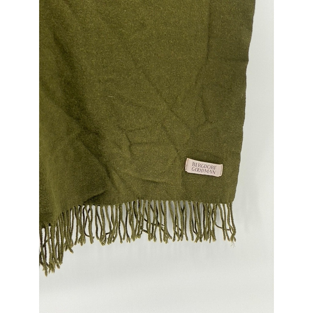 BERGDORF GOODMAN Unisex Adult Olive Green Cashmere Soft Fringe Scarf SZ OS
