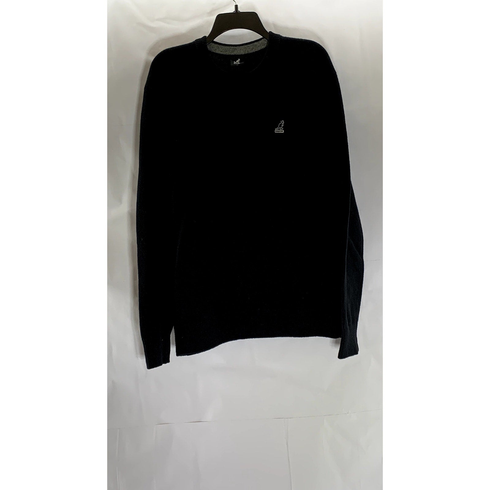 KANGOL Men's Black Knit Embroidered Logo Crewneck Long Sleeve Sweater XL