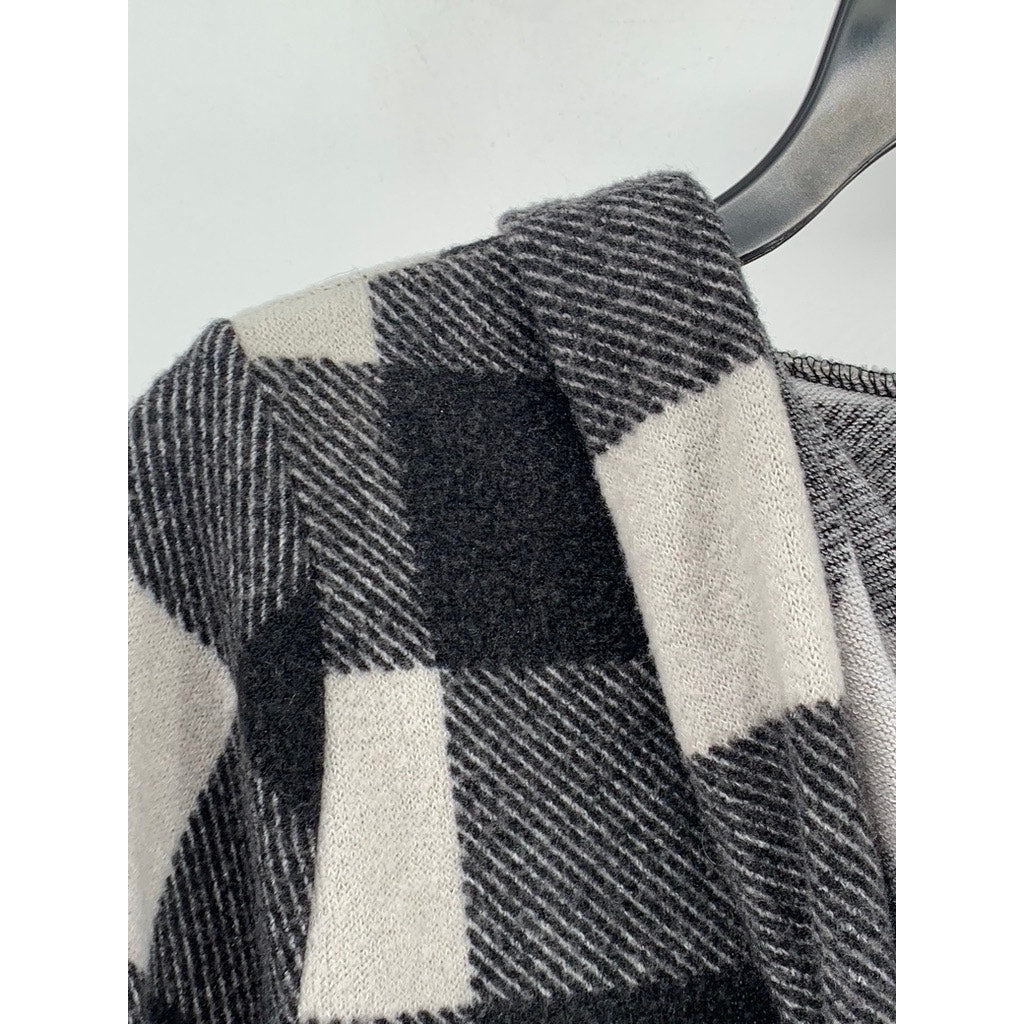 WHITE BIRCH Women's Black-White Buffalo Check Hooded Cardigan SZ S
