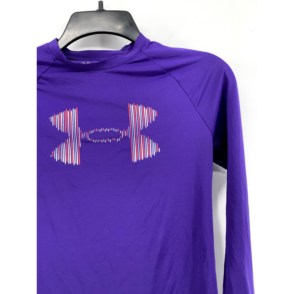 UNDER ARMOUR Girls' Purple Fitted Logo Crewneck Long Sleeve ActiveTop SZ XL