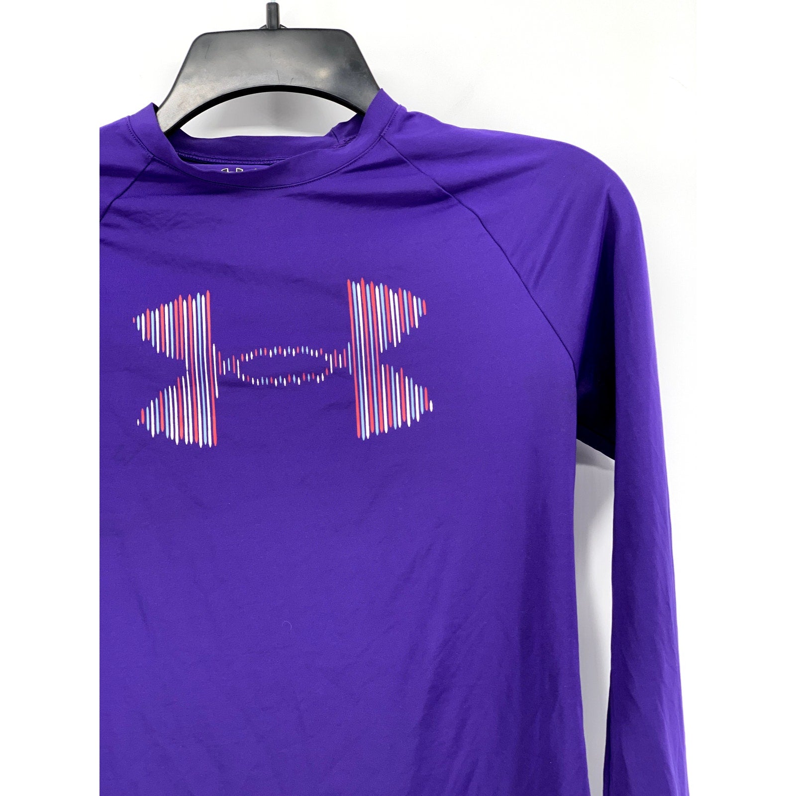 UNDER ARMOUR Girls' Purple Fitted Logo Crewneck Long Sleeve ActiveTop SZ XL