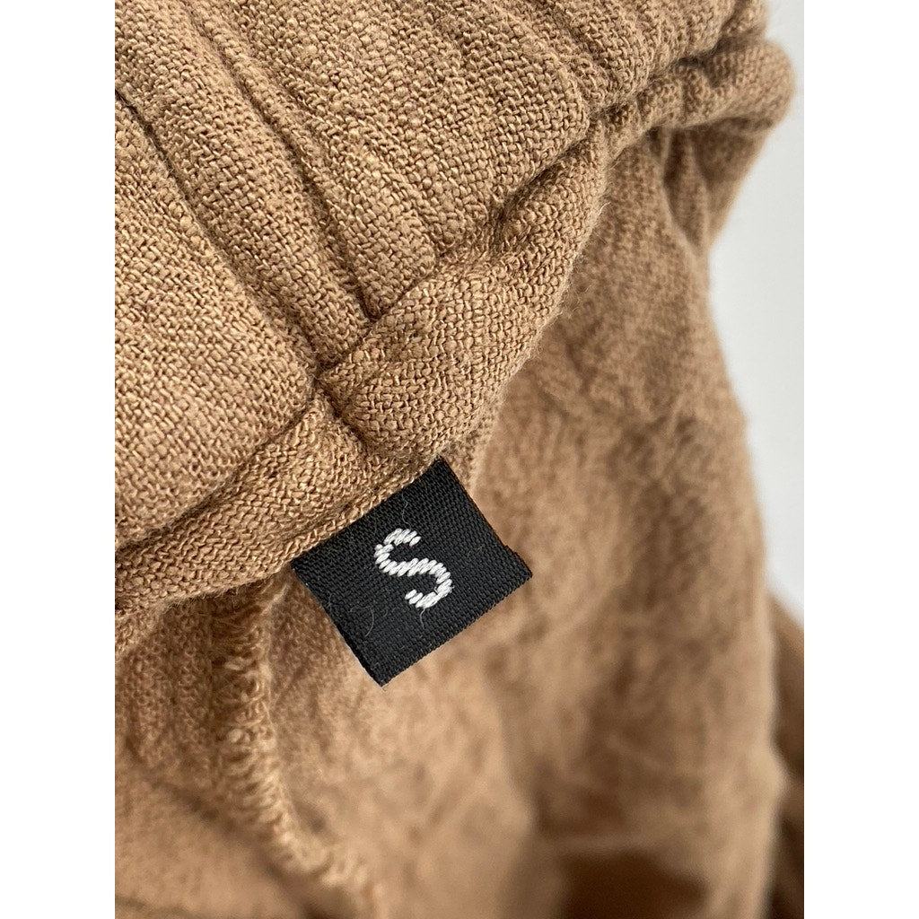 AUTOMET Women's Tan Linen-Blend Textured Pull-On Relaxed-Fit Casual Shorts SZ S