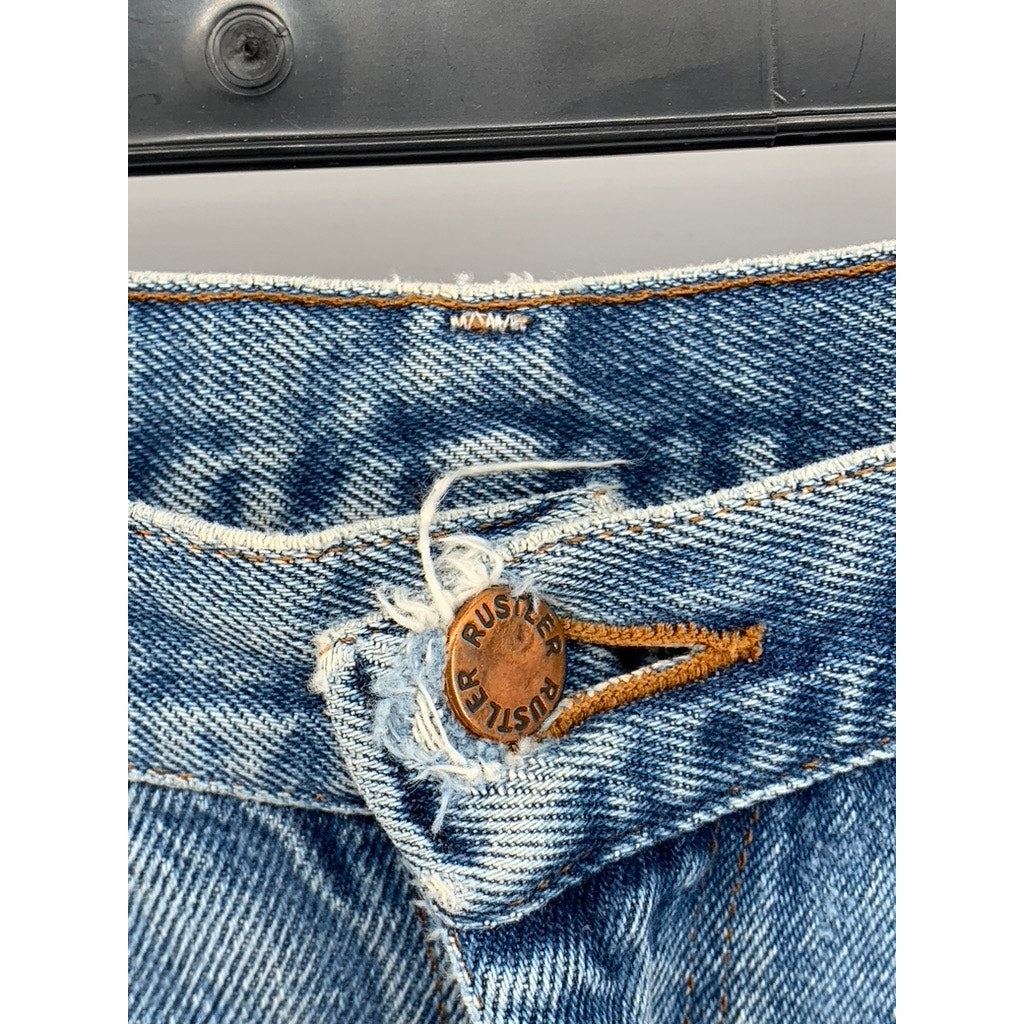 RUSTLER Men's Blue Vintage Denim Distressed Straight-Leg Jeans SZ 38X30