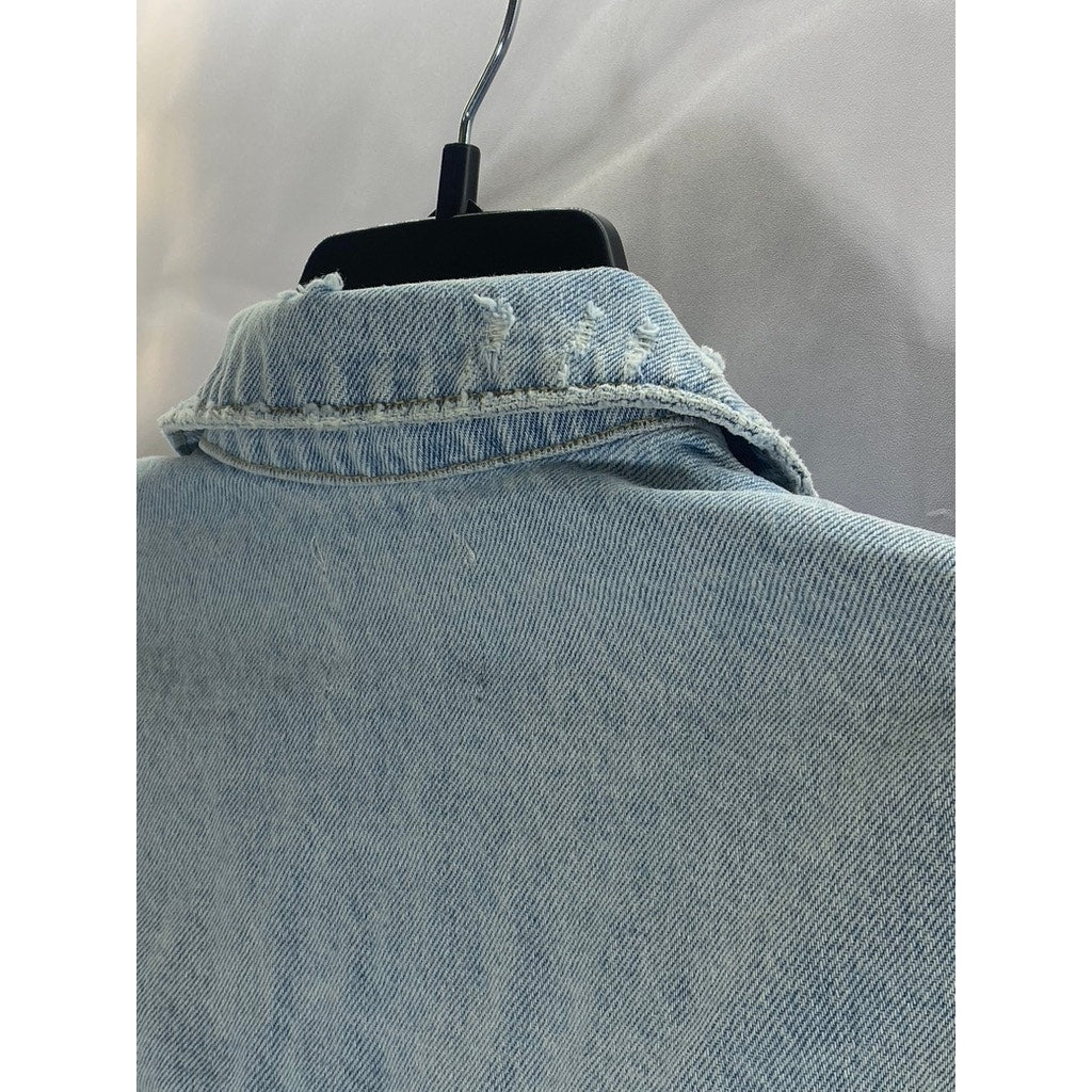ZARA Girl's Light Blue Denim Basic Button-Up Distressed Jacket SZ 11/12