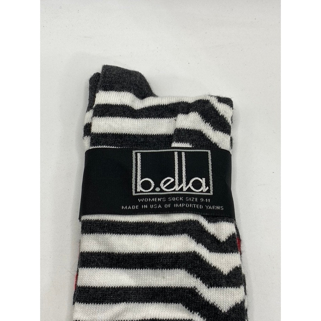 B.ELLA Women's White-Black Heather Striped Betsy Knee High Socks SZ 9-11
