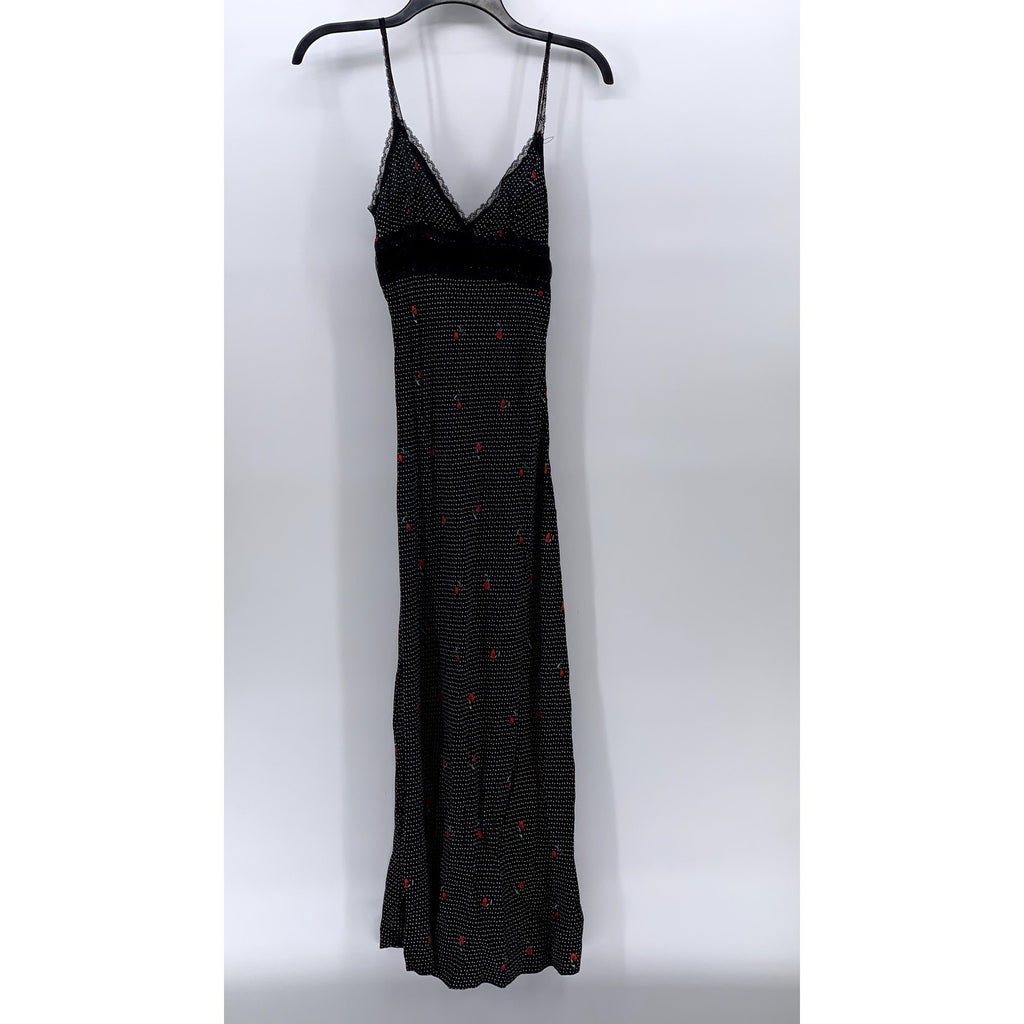 URBAN OUTFITTERS Women's Black-White Rose Print V-Neck Maxi Dress SZ 0