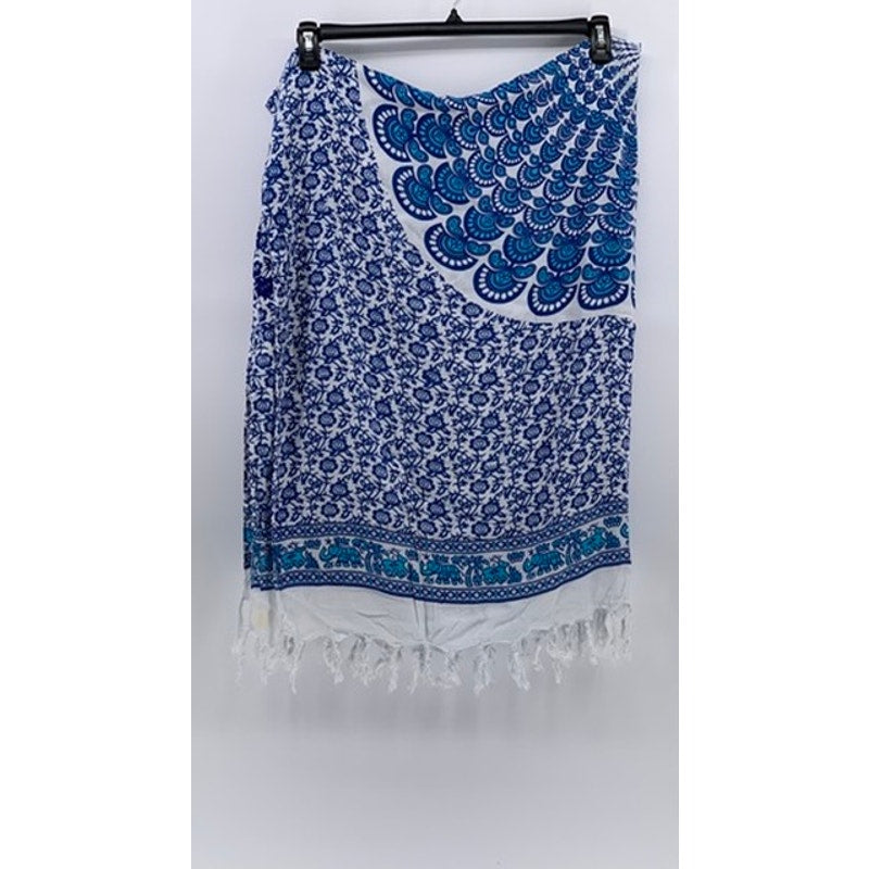 UNBRANDED Women’s Blue Shell-Animal Print Fringe Scarf