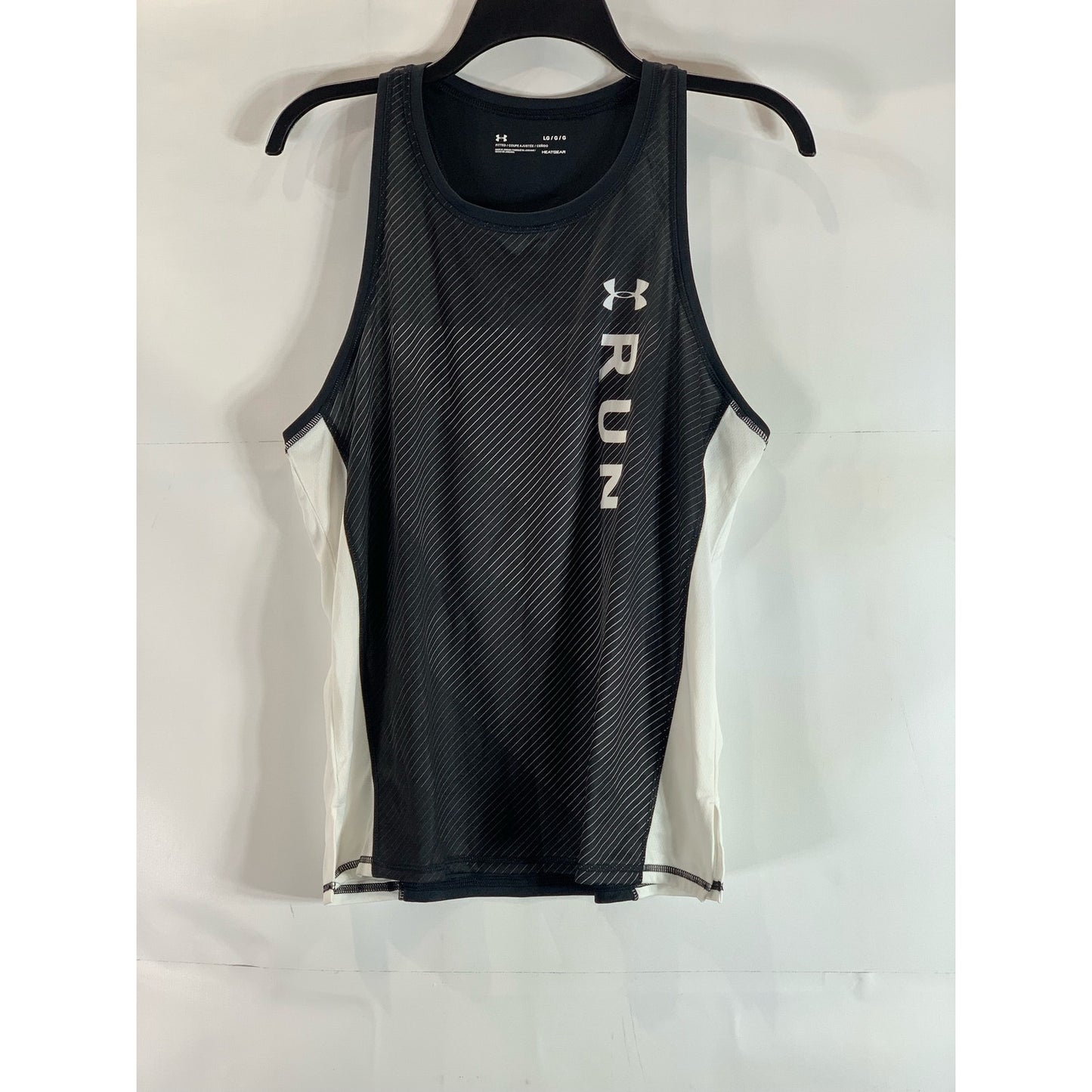 UNDER ARMOUR Women's Black/White Scoopneck HeatGear Fitted Tank Top SZ L