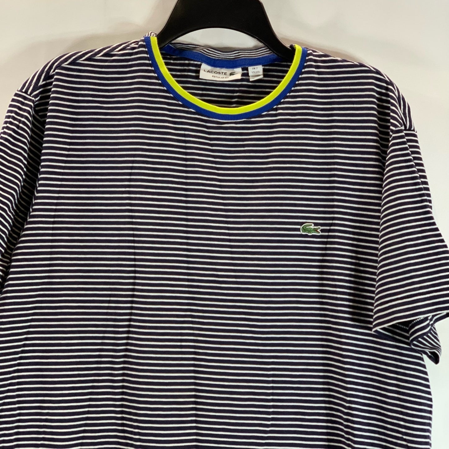 LACOSTE Men's Blue Striped Crewneck Regular-Fit Short Sleeve T-Shirt SZ 2XL