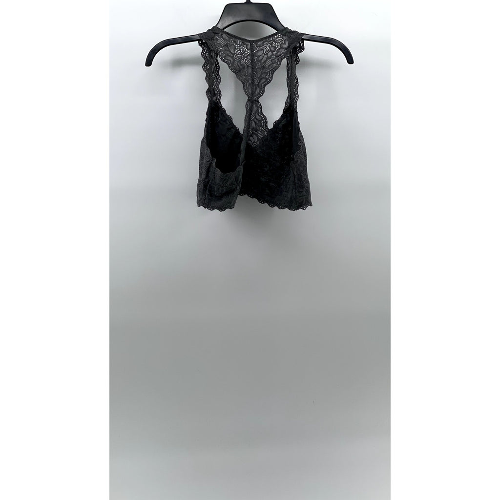 FELINA Lingerie Women's Charcoal Lace-Mesh Racerback V-Neck Bralette SZ M