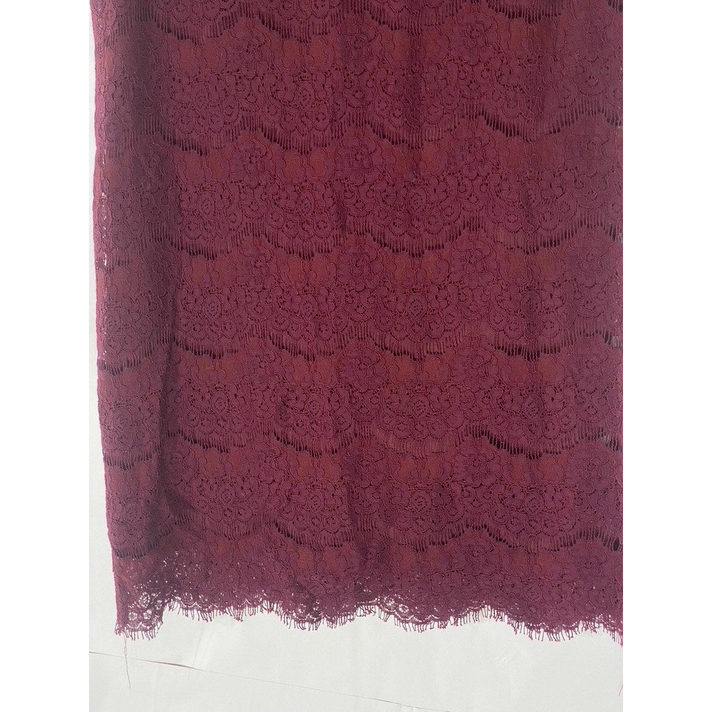 LULUS Women’s Burgundy Crewneck Take Me To Lunch Lace Short Sleeve Dress SZ S