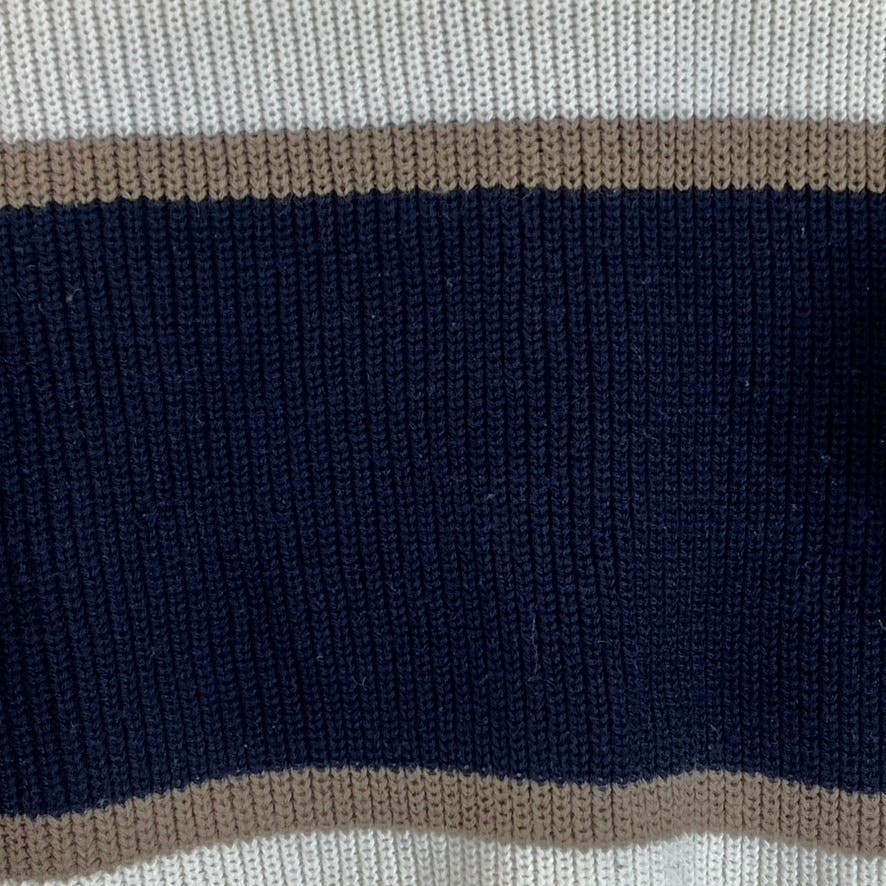 JACK & JONES Men's Cream Navy Colorblock Knit Ribbed Crew Neck Sweater SZ XL