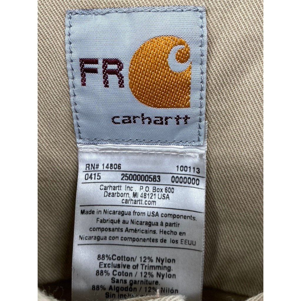 CARHARTT Men's Tan Distressed FR Regular Fit Twill Button-Up Shirt SZ 2XL