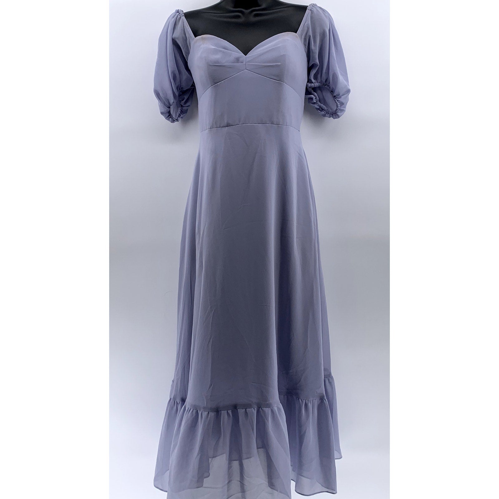AZAZIE Women's Lilac Sweetheart Neck Short Puff-Sleeve Ruffle-Hem Dress SZ A8