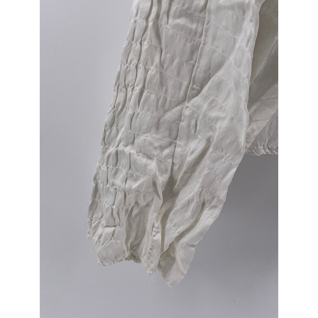 ZARA Women's White Textured Two-Button Top SZ S