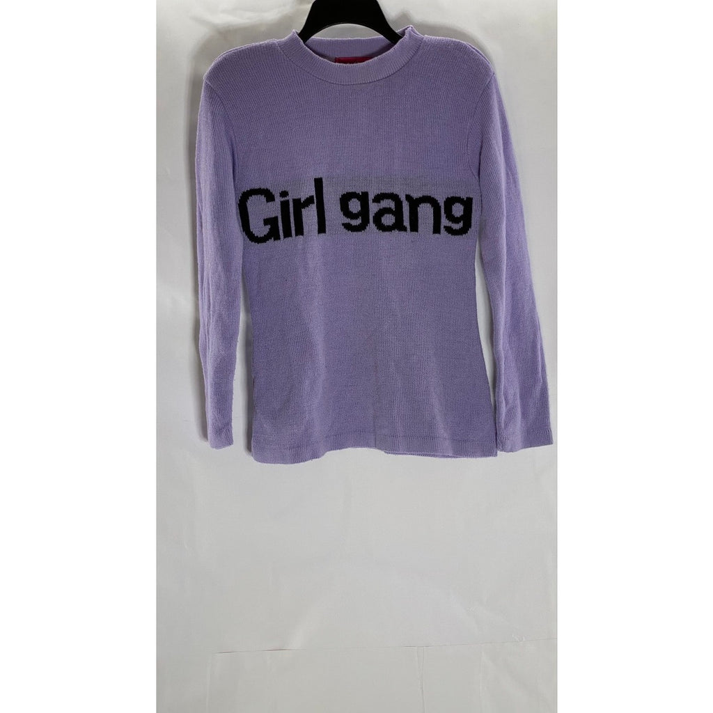 BOOHOO Women's Purple Knit Crewneck Girl Gang Logo Pullover Sweater SZ S/M
