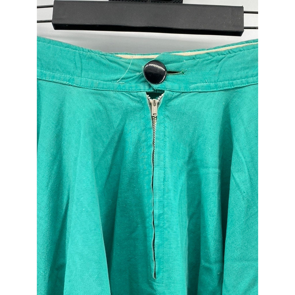 SANDEZE ROBERTS Women's Aqua Blue Embroidered Vintage Swing Midi Skirt SZ 16