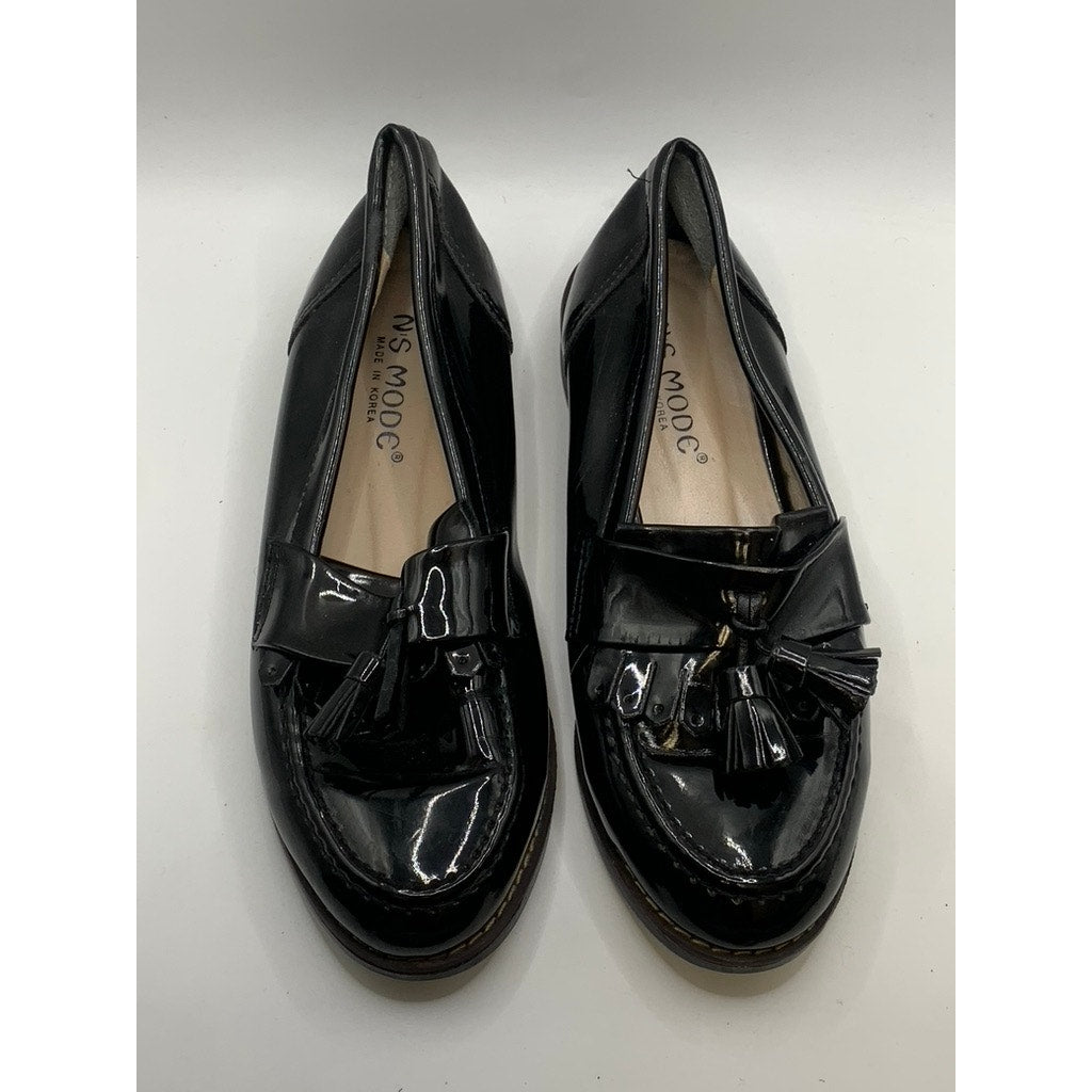 N'S MODE Women's Black Patent Leather Slip-On Tassel Loafers SZ 5.5/6
