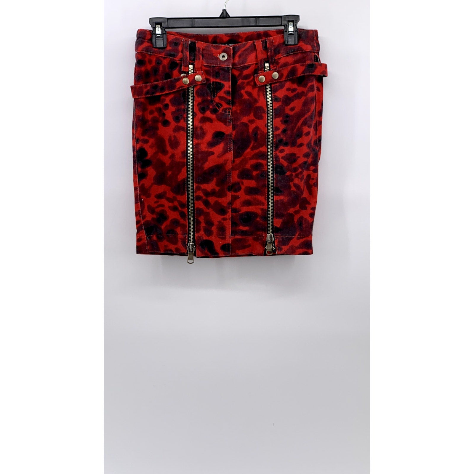 PATRIZIA PEPE Women's Red Printed Front-Zipper Straight Mini Skirt SZ 42(US6)