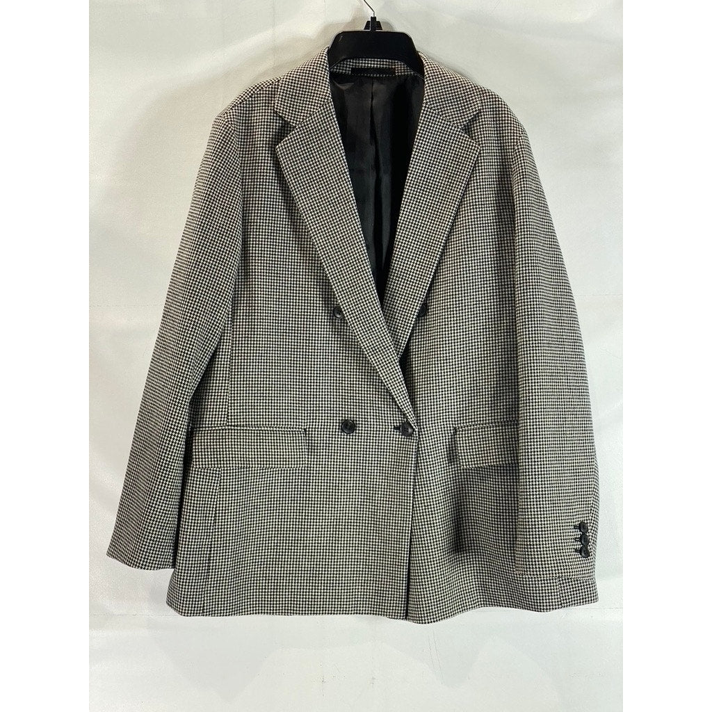 UNIQLO Women's Dark Grey Houndstooth Double Breasted Notch Lapel Blazer SZ XL