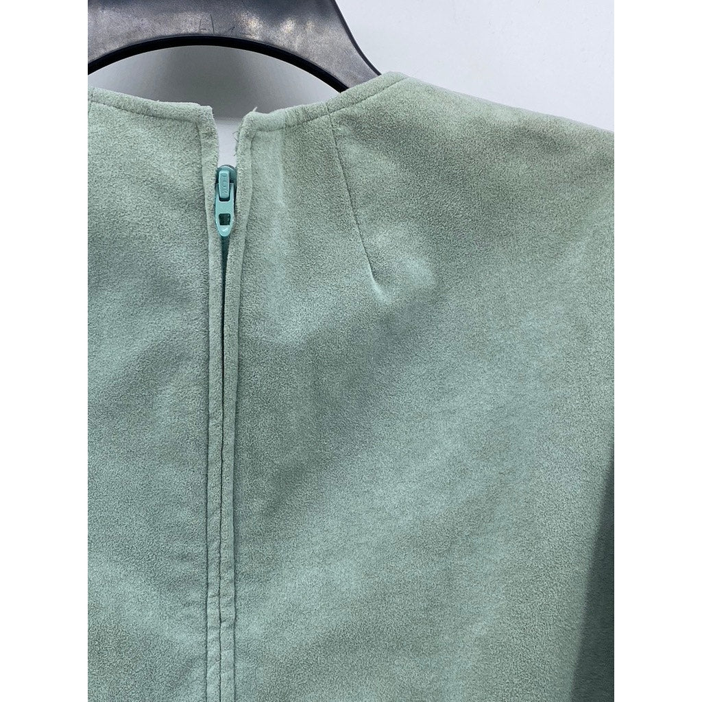 JOAN LESLIE BY KASPER Women's Mint Green Suede Button-Front Puff-Sleeve Top SZ S