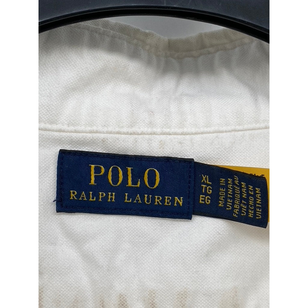 POLO RALPH LAUREN Men's White Solid Regular-Fit Button-Up Long Sleeve Shirt SZXL