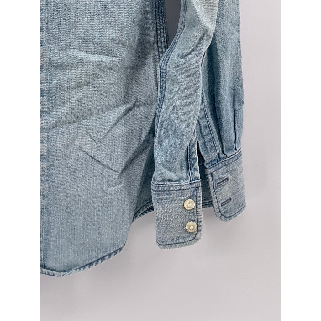 J.CREW Women's Light Blue Denim Perfect Fit Button-Up Long Sleeve Top SZ XS