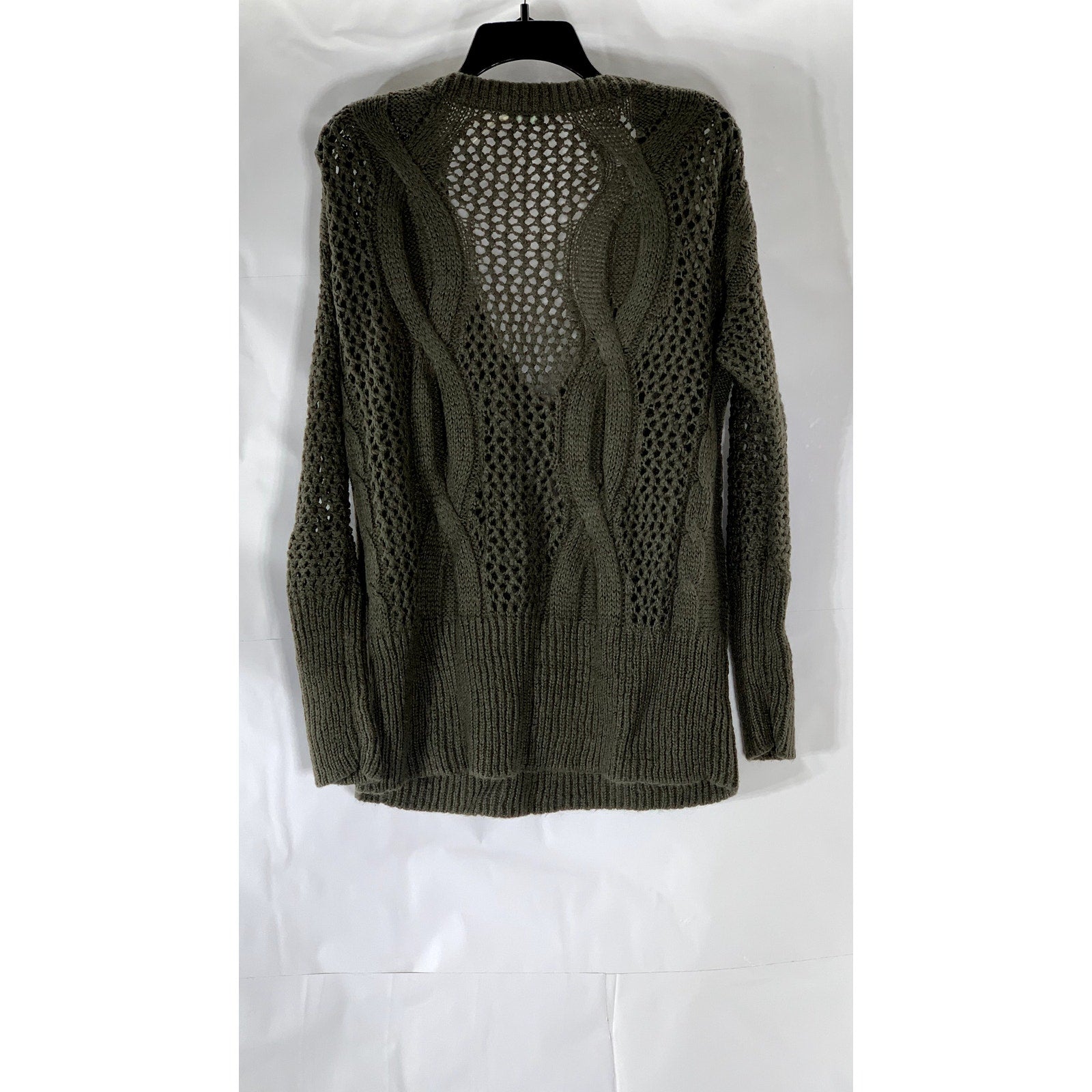 KIMCHI BLUE Women's Brown Crochet Knit V-Neck Long Sleeve Pullover Sweater SZ S