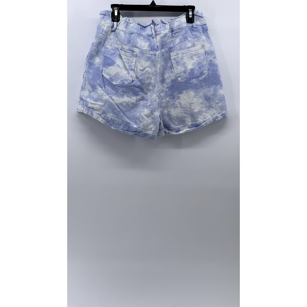 ELODIE Women's Blue-White Tie-Dye Cuffed High-Rise Paperbag Shorts SZ XL