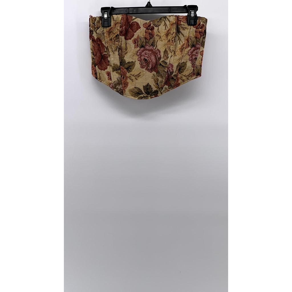 ISALIS Women's Tan Floral Print Strapless Crop Top SZ S