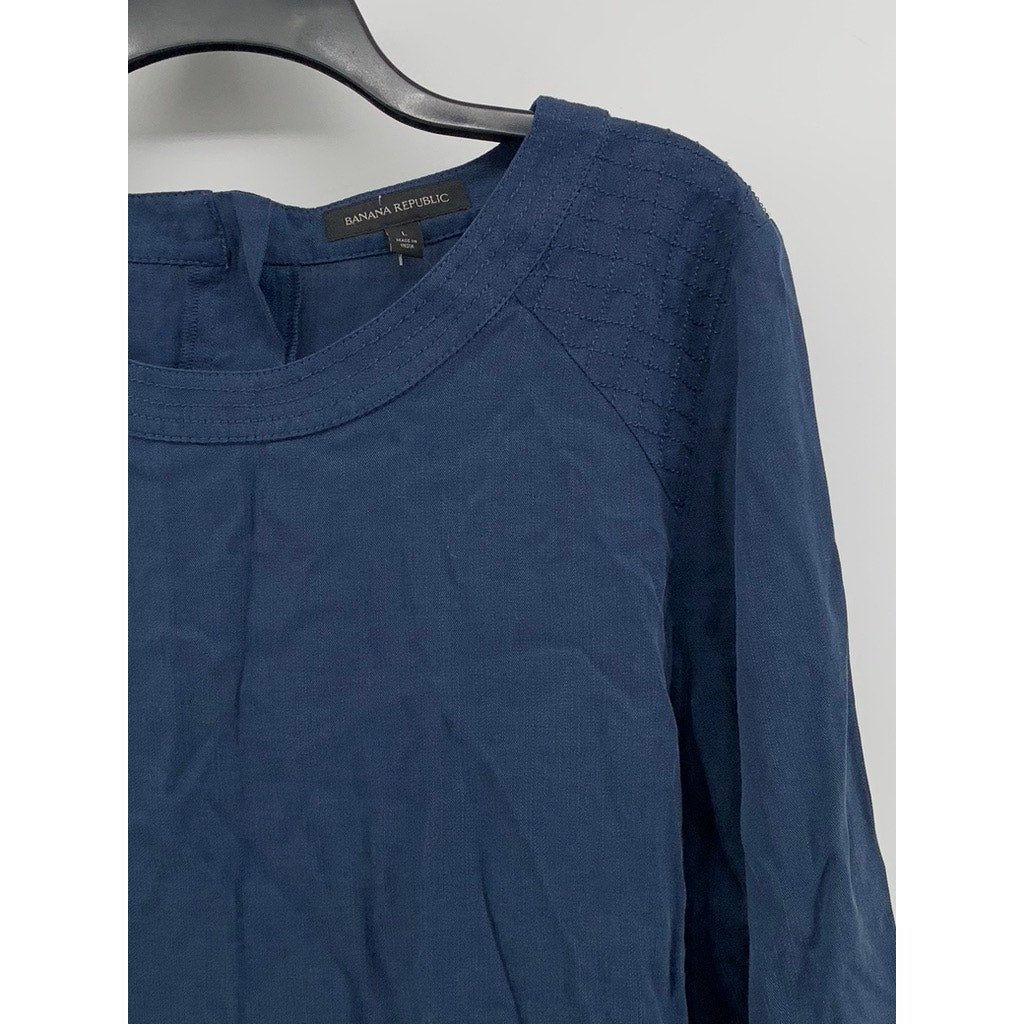 BANANA REPUBLIC Women's Navy Scoop-Neck Long Sleeve Top SZ L