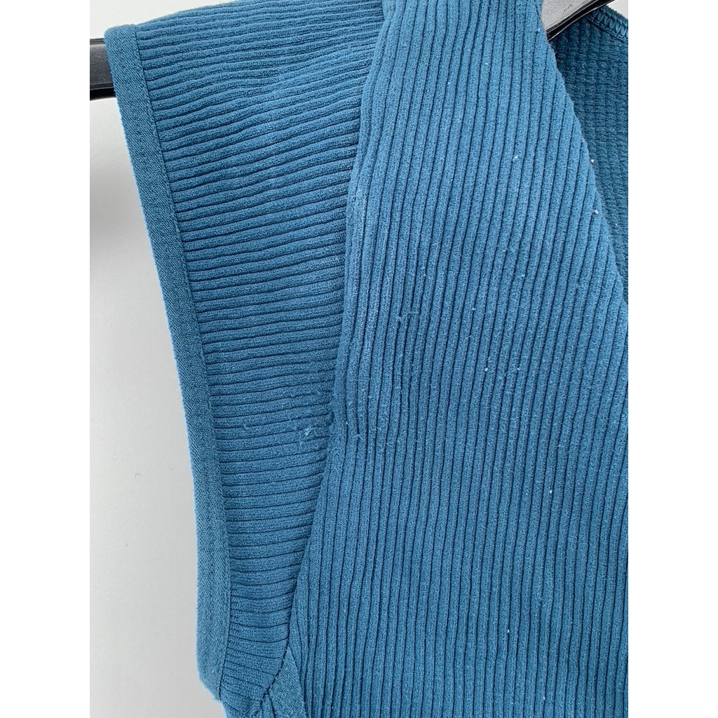 FREE PEOPLE INTIMATELY Women's Blue Ribbed V-Neck Cap Sleeve Bodysuit SZ XS/S