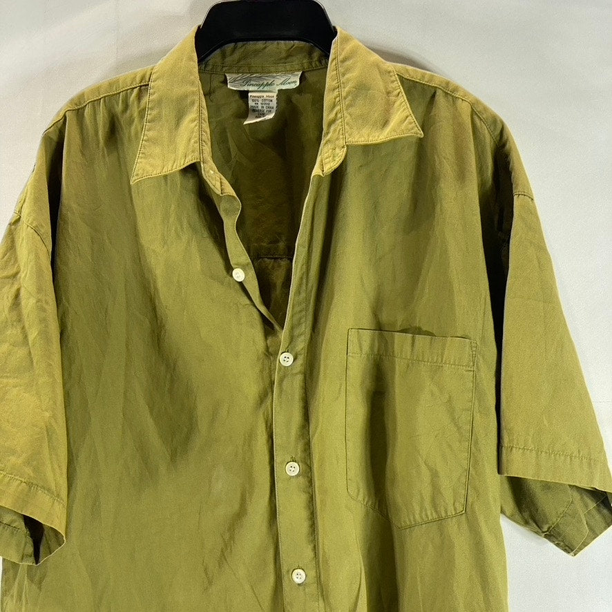 PINEAPPLE MOON Men's Vintage Olive Green Hawaiian Button Down Short SLeeve SZ M