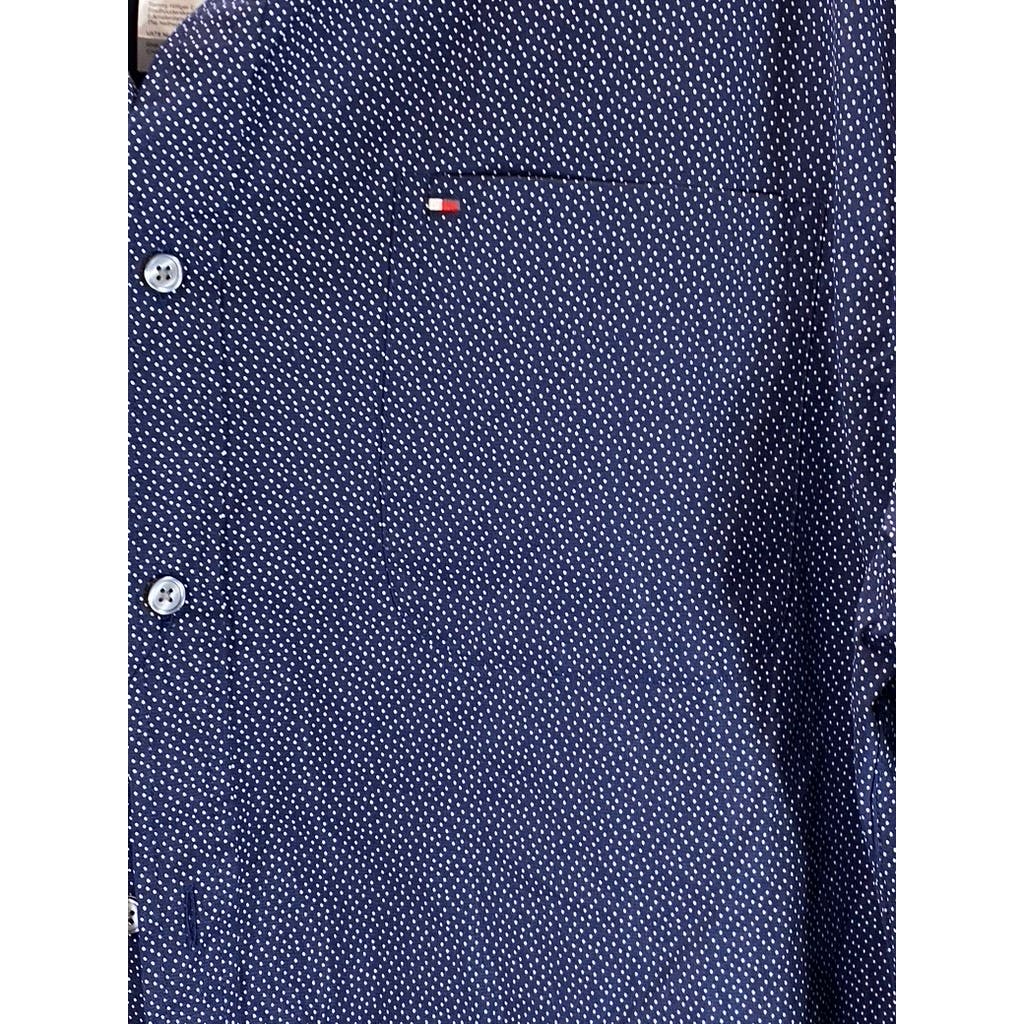 TOMMY HILFIGER Men's Navy Dot 100's 2-Ply Button-Up Long Sleeve Shirt SZ XL