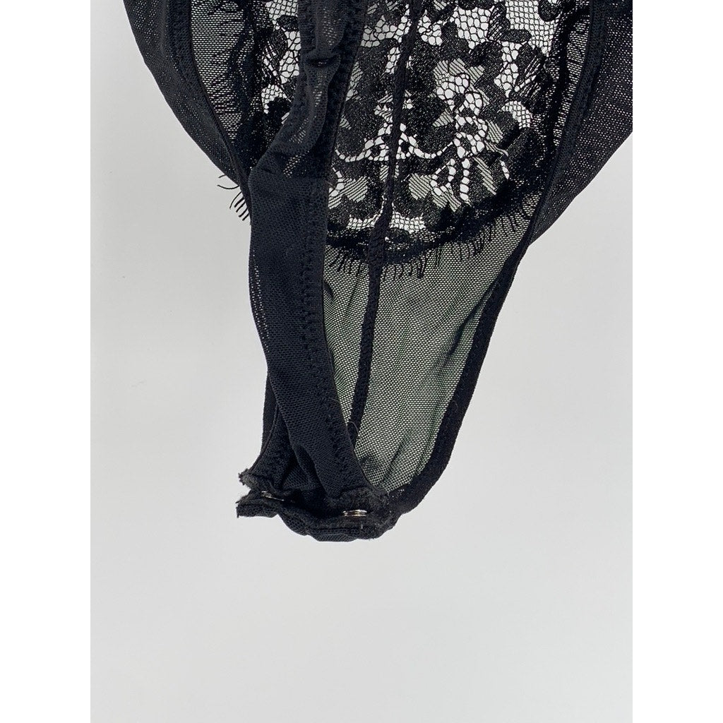 UNBRANDED Women's Black Lace V-Neck Bodysuit SZ S