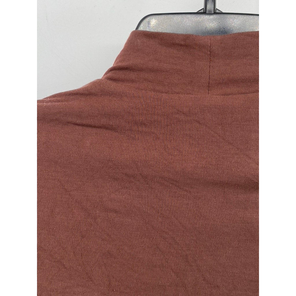 KLASSY NETWORK Women's Brown Seamless Long Sleeve Turtleneck Cropped Top SZ XS