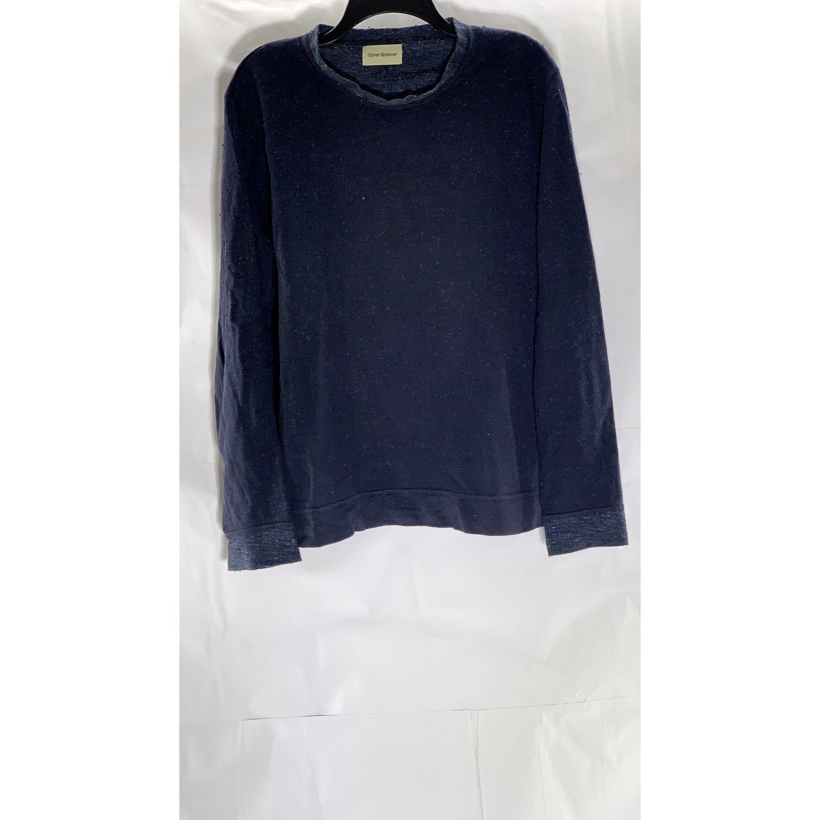 OLIVER SPENER Men's Dark Blue Cotton-Blend Crewneck Long Sleeve Sweater SZ L