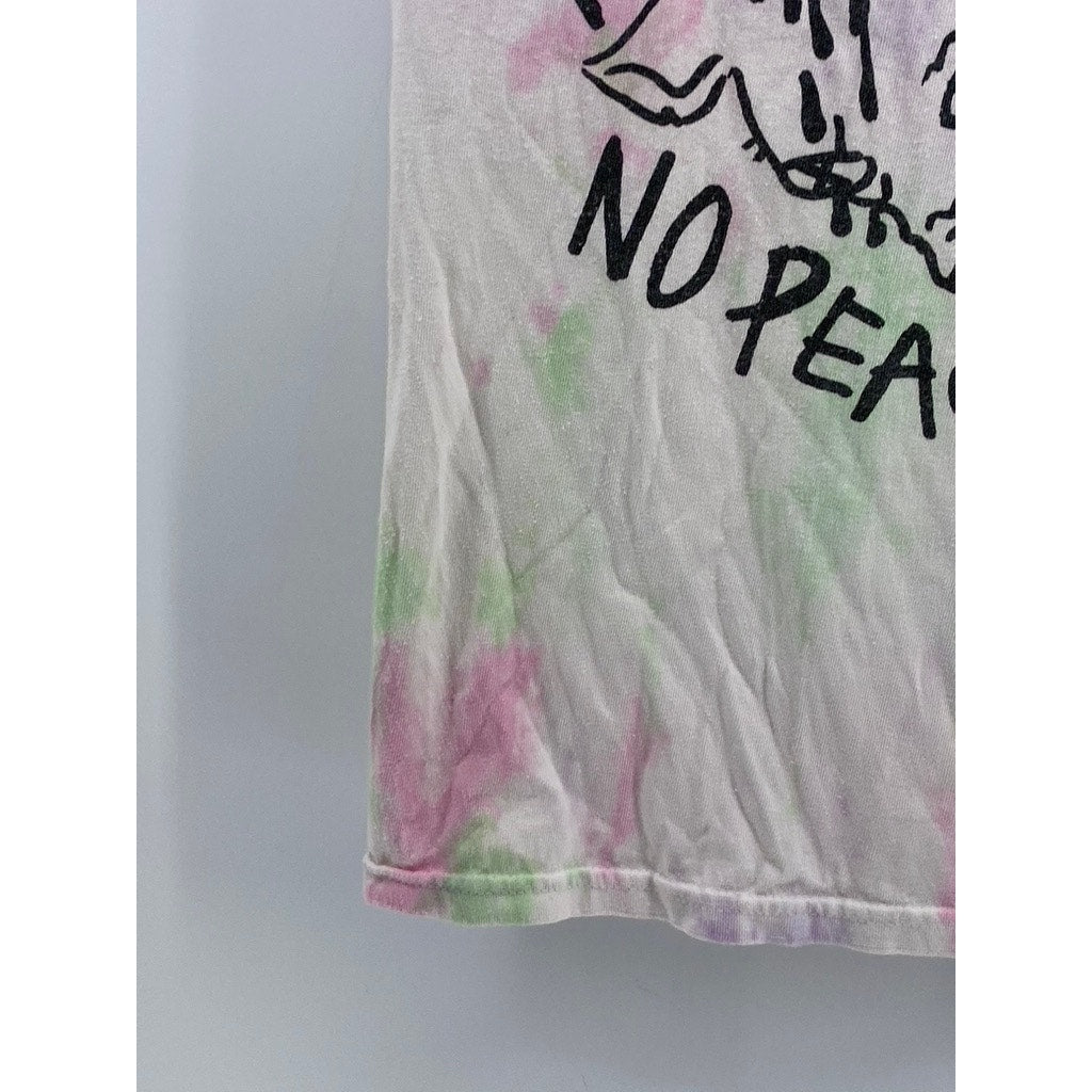 GILDAN Men's Pink-Green Tie-Dye No Justice No Peace Graphic Cotton T-Shirt SZ S