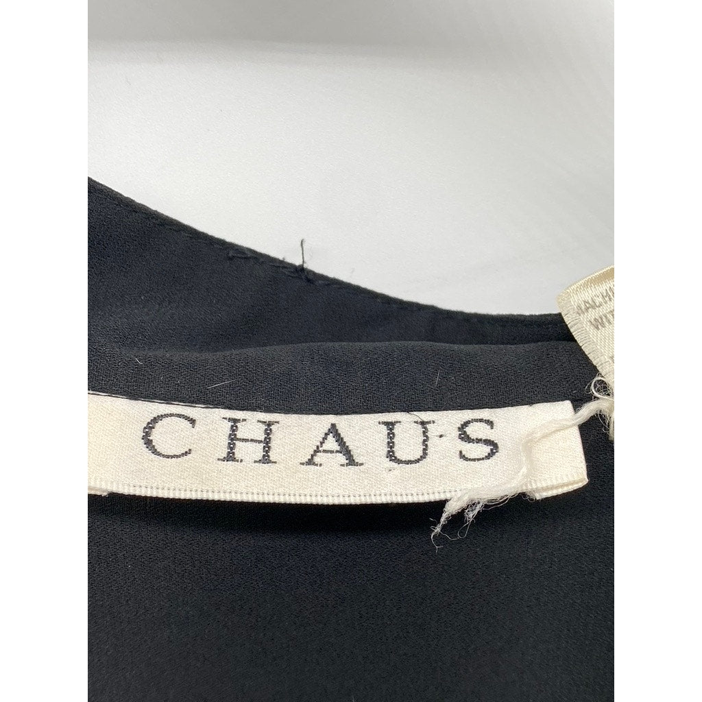 CHAUS Women's Black Sheer Button-Up Long Sleeve Tunic Top SZ 10