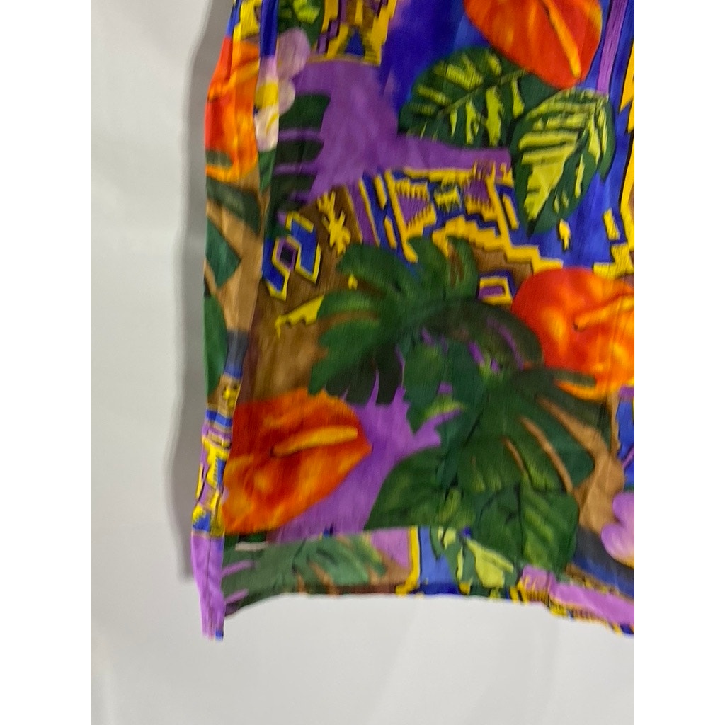 PAT ARGENTI Women's Vintage Multicolor Silk Hawaiian Tiki Print Tank Top SZ S