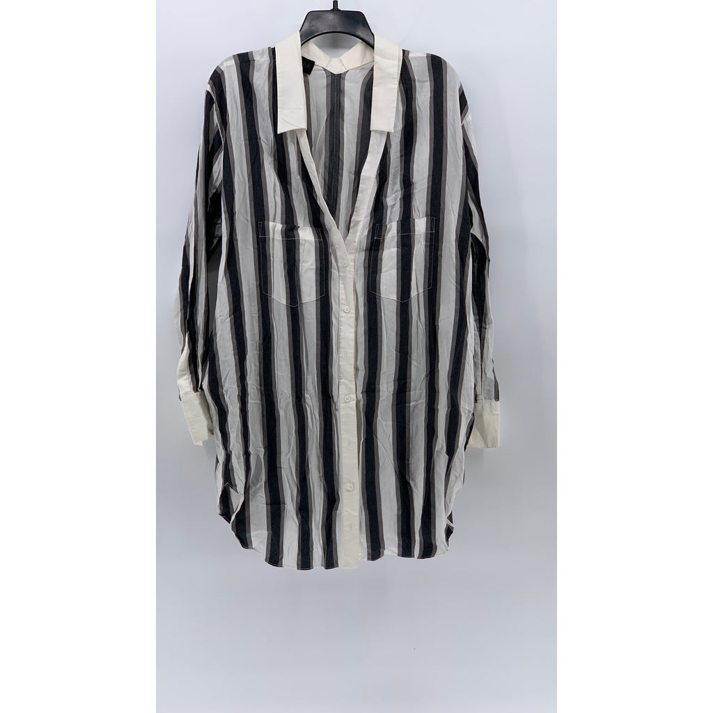 KENDALL & KYLIE Women's White-Black Striped Button-Up Shirt Dress SZS