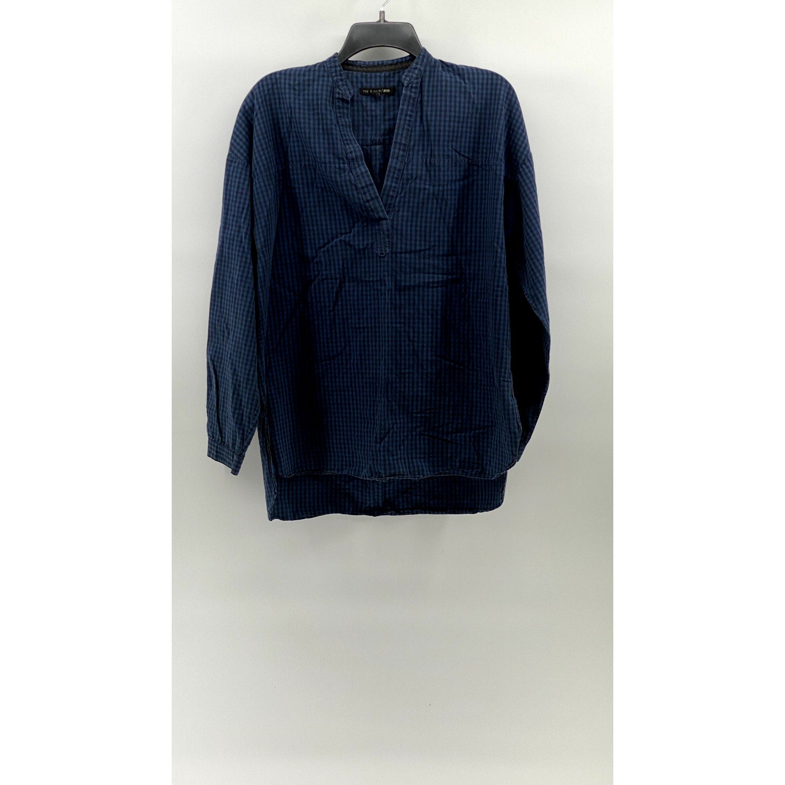 RAG & BONE/JEAN Women's Blue Gingham V-Neck Long Sleeve Classic Fit Blouse SZ M