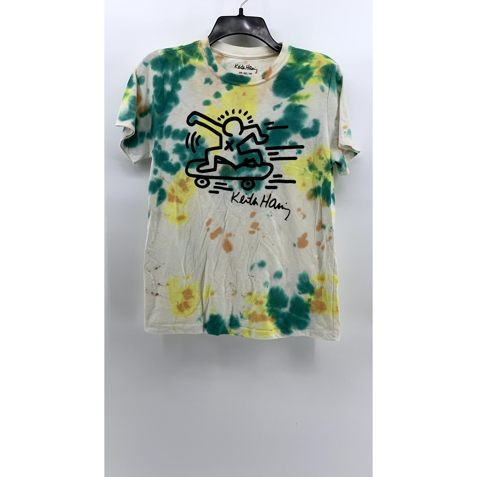 KEITH HARING Men's Foundation White Tie-Dye Skateboard T-Shirt SZ XS