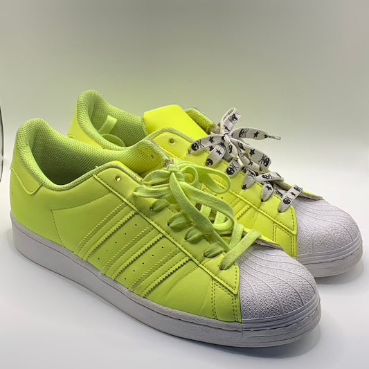 ADIDAS Men’s Neon Solar Yellow/White Superstar Lace-Up Sneakers SZ 10.5