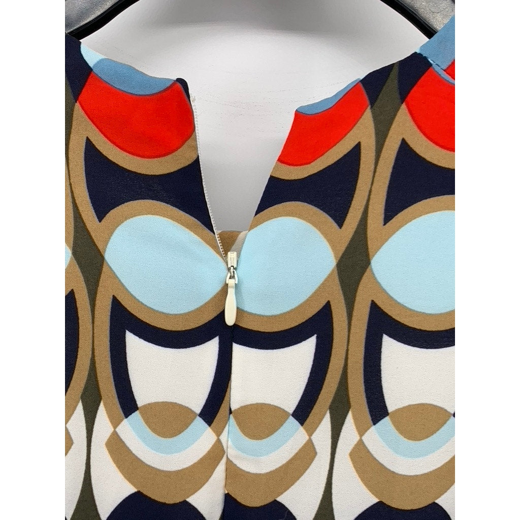 H&M Women's Multicolor Geometric Long Sleeve Fit & Flare Knee-Length Dress SZ 6