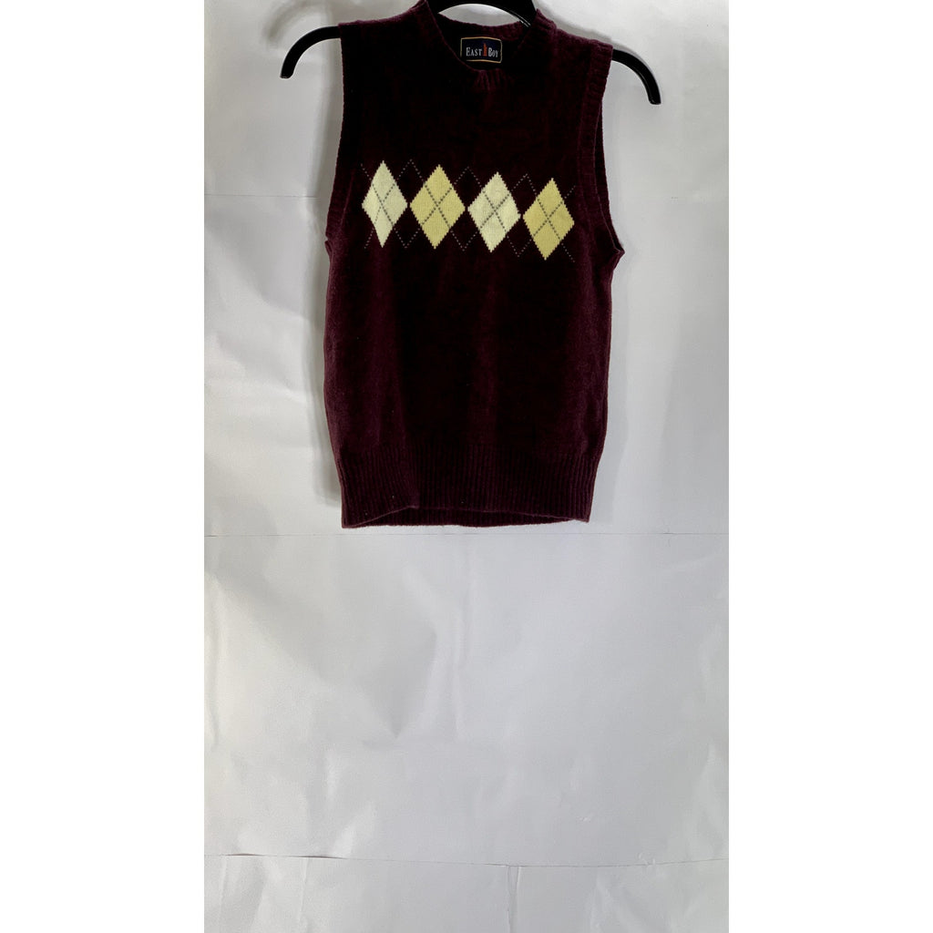 EAST BOY Women's Burgundy-Tan Diamond Crewneck Knit Sweater Vest SZ S