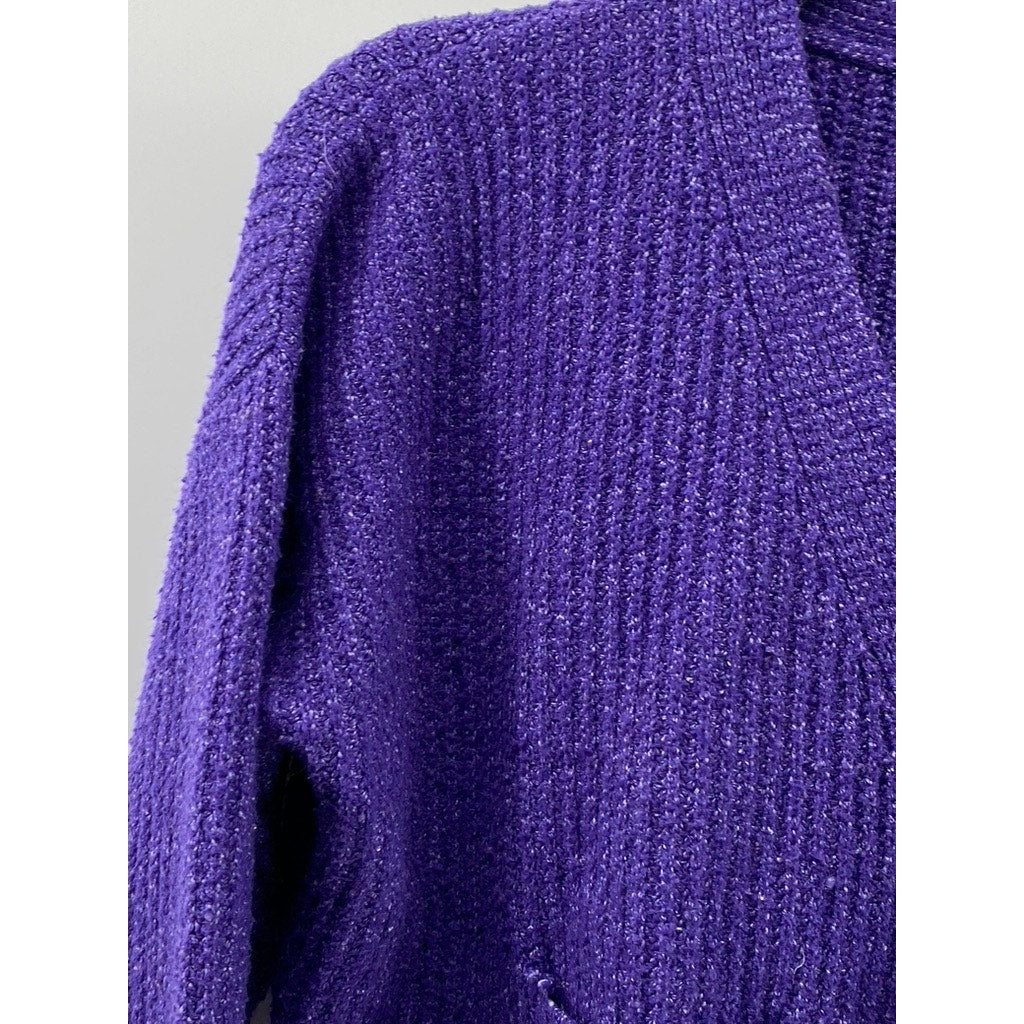 DOUBLE ZERO Women's Purple Knit Long Sleeve Button-Up Cropped Cardigan SZ S