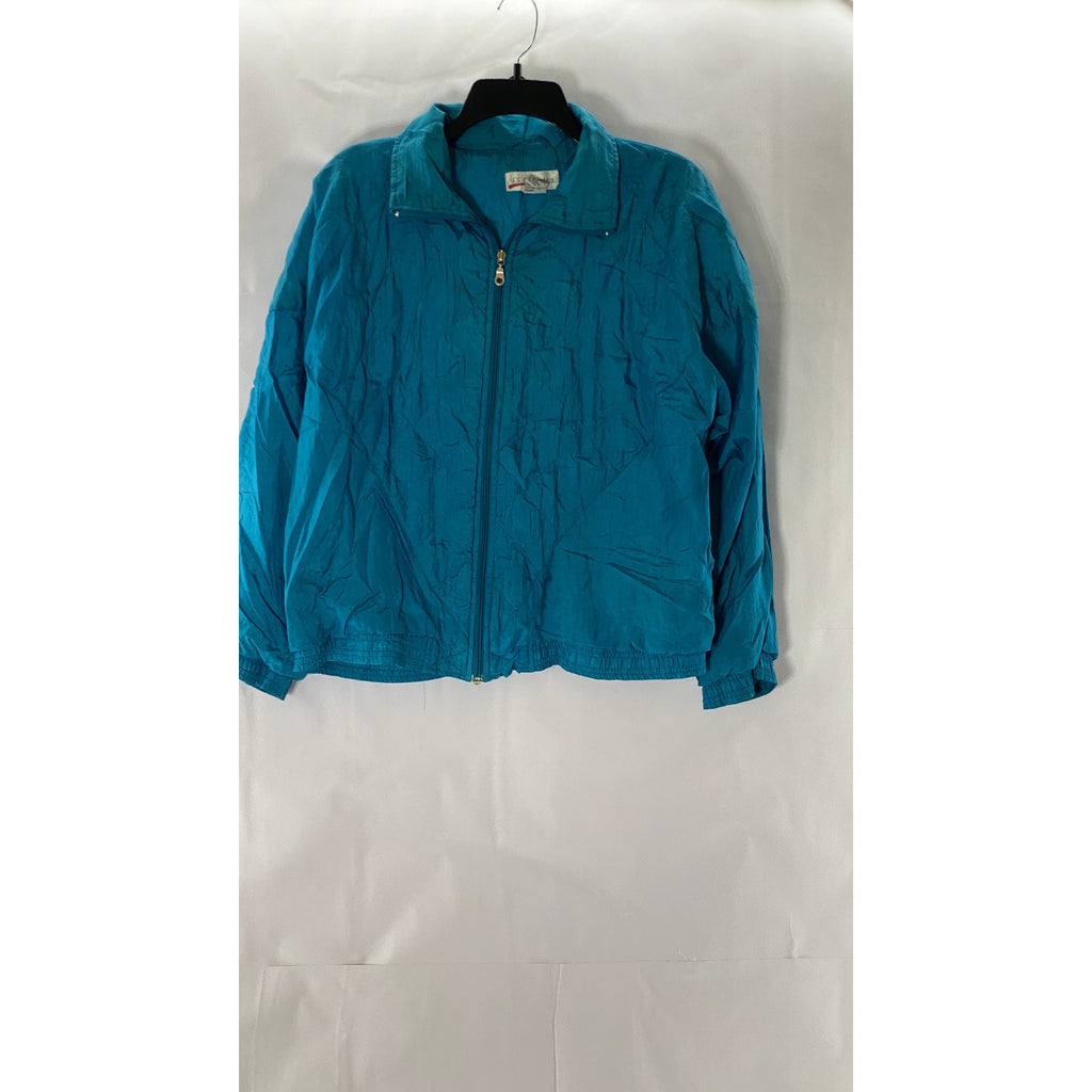 J.S AUTHENTICS Women's Petite Vintage Blue Zip-Up Nylon Windbreaker Jacket SZ PM