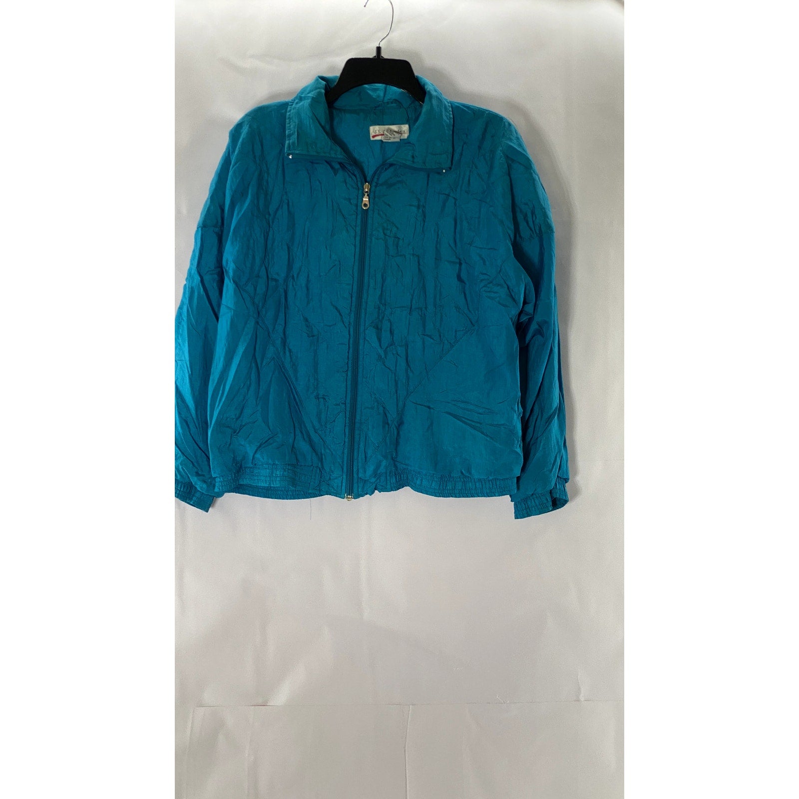 J.S AUTHENTICS Women's Petite Vintage Blue Zip-Up Nylon Windbreaker Jacket SZ PM