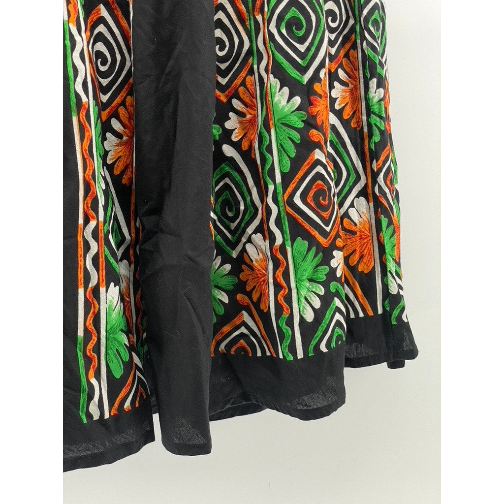 BELMA Women's Vintage Black-Multi Printed A-Line Drawstring Midi Skirt SZ S